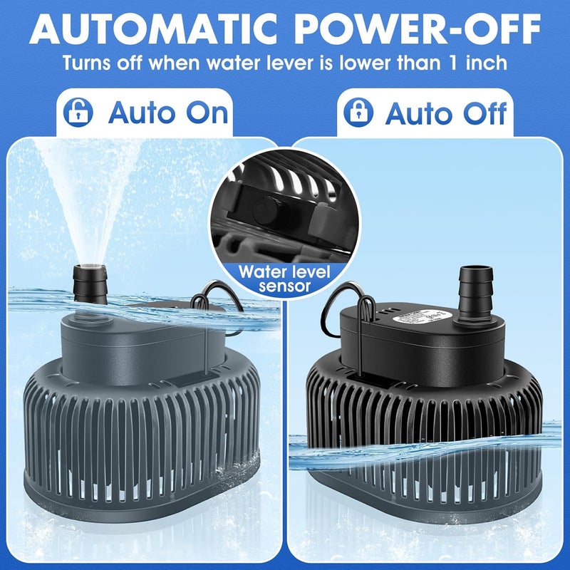 FizZeal Pool Cover Pump Above Ground, Automatic Water Sensor, Sump Pump for Pool Draining, Pool Cover Water Removal 4 Adapters, 16ft Hose & 25ft Power Cord, 850 GPH (Black) - Image 3